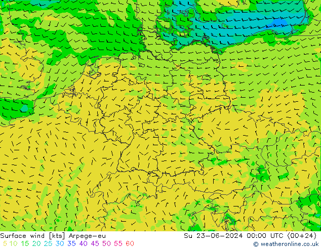 Surface wind Arpege-eu Su 23.06.2024 00 UTC