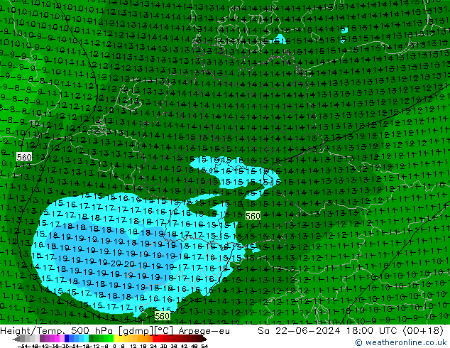 Height/Temp. 500 hPa Arpege-eu Sa 22.06.2024 18 UTC