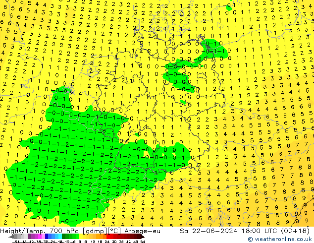 Height/Temp. 700 hPa Arpege-eu so. 22.06.2024 18 UTC