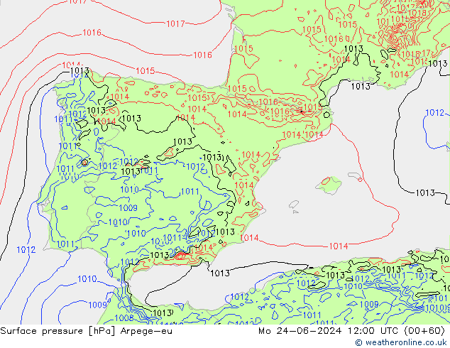 Surface pressure Arpege-eu Mo 24.06.2024 12 UTC