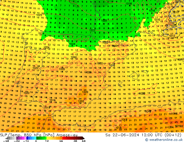 SLP/Temp. 850 hPa Arpege-eu Sa 22.06.2024 12 UTC