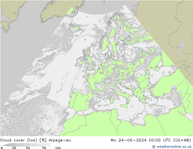 nízká oblaka Arpege-eu Po 24.06.2024 00 UTC