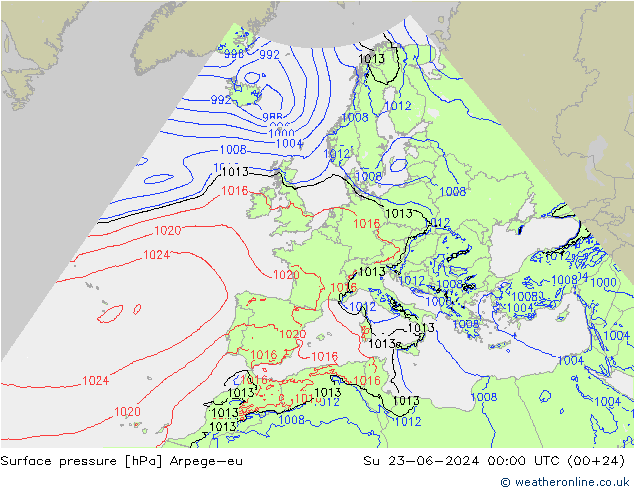 Presión superficial Arpege-eu dom 23.06.2024 00 UTC