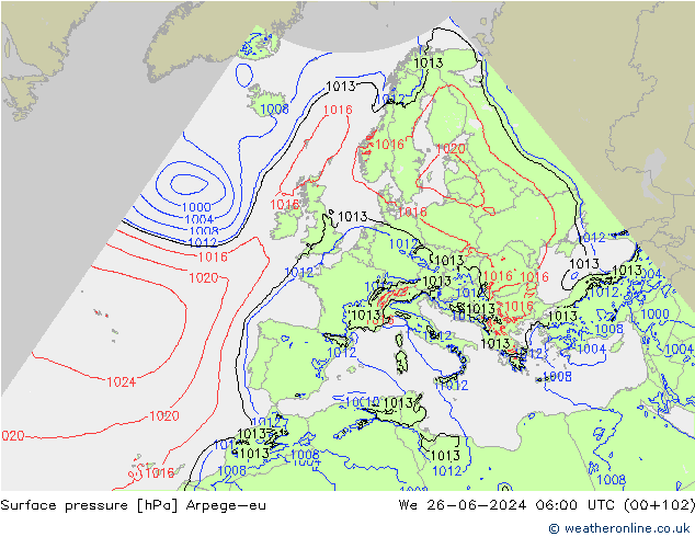 Surface pressure Arpege-eu We 26.06.2024 06 UTC