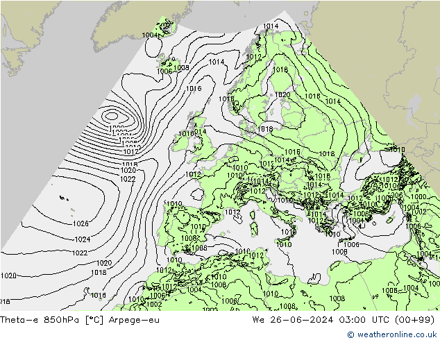 Theta-e 850hPa Arpege-eu mié 26.06.2024 03 UTC