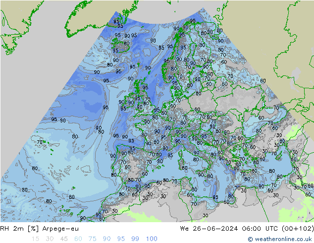 RH 2m Arpege-eu We 26.06.2024 06 UTC