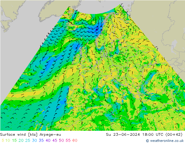 Surface wind Arpege-eu Su 23.06.2024 18 UTC
