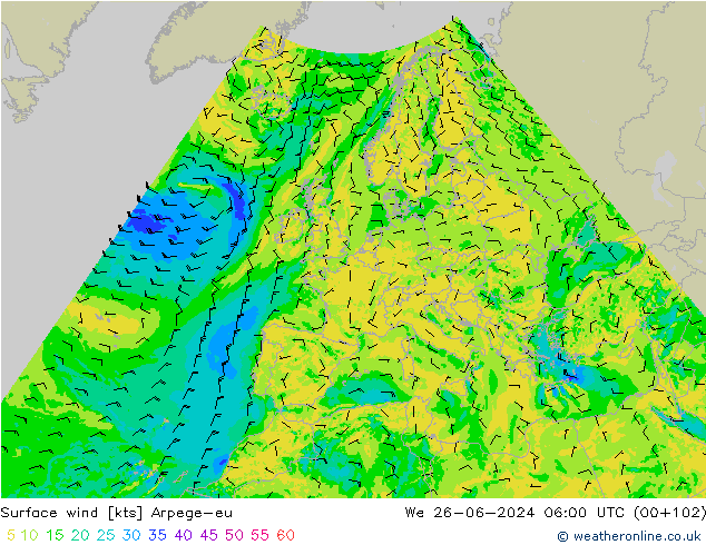 Wind 10 m Arpege-eu wo 26.06.2024 06 UTC