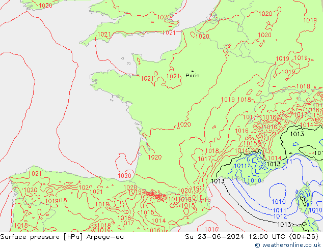 pressão do solo Arpege-eu Dom 23.06.2024 12 UTC