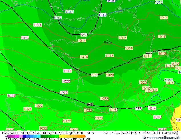 Thck 500-1000hPa Arpege-eu Sa 22.06.2024 03 UTC