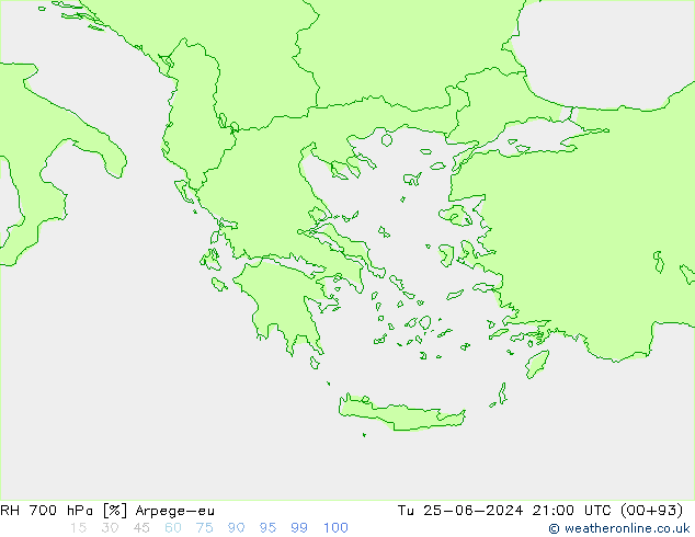 RH 700 hPa Arpege-eu  25.06.2024 21 UTC