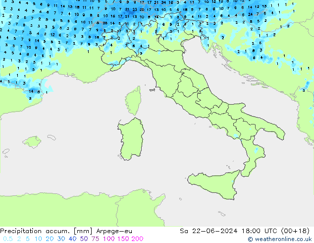 Precipitation accum. Arpege-eu Sa 22.06.2024 18 UTC