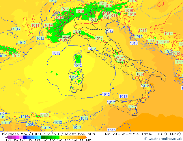 Thck 850-1000 hPa Arpege-eu lun 24.06.2024 18 UTC