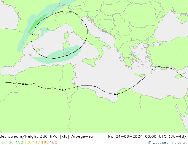 Jet stream/Height 300 hPa Arpege-eu Mo 24.06.2024 00 UTC