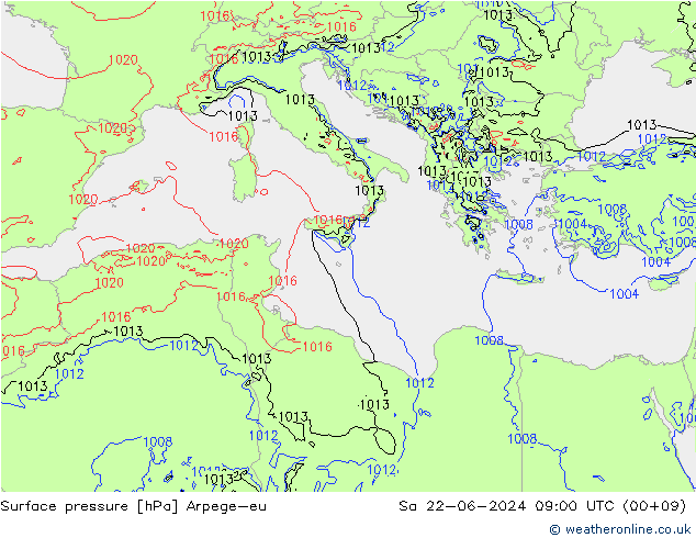 Atmosférický tlak Arpege-eu So 22.06.2024 09 UTC