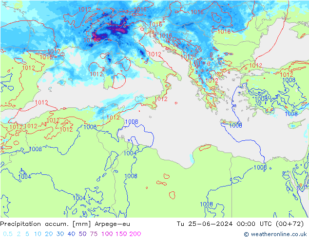Precipitation accum. Arpege-eu Tu 25.06.2024 00 UTC