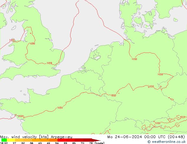 Max. wind snelheid Arpege-eu ma 24.06.2024 00 UTC