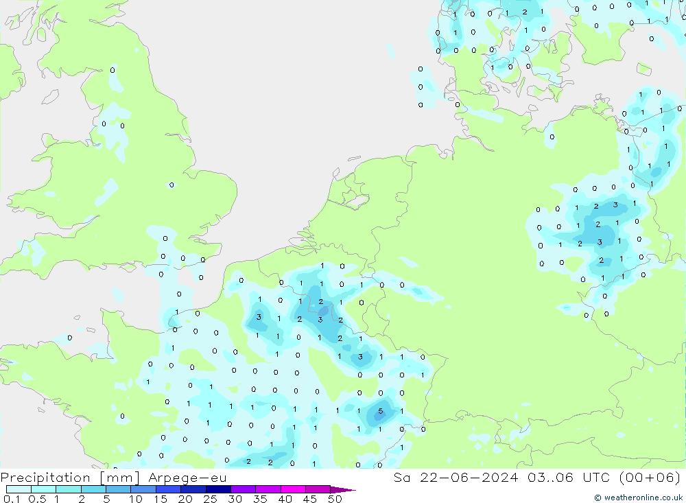 Niederschlag Arpege-eu Sa 22.06.2024 06 UTC