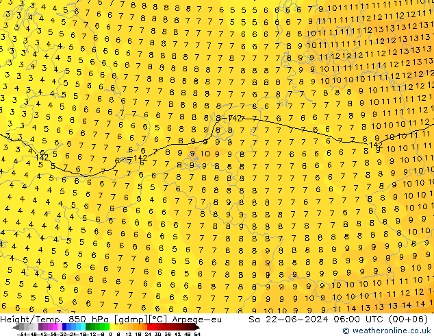 Height/Temp. 850 hPa Arpege-eu 星期六 22.06.2024 06 UTC