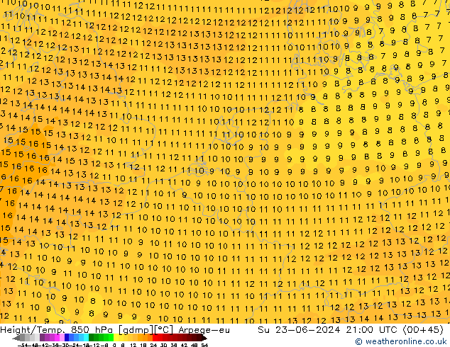 Height/Temp. 850 hPa Arpege-eu  23.06.2024 21 UTC