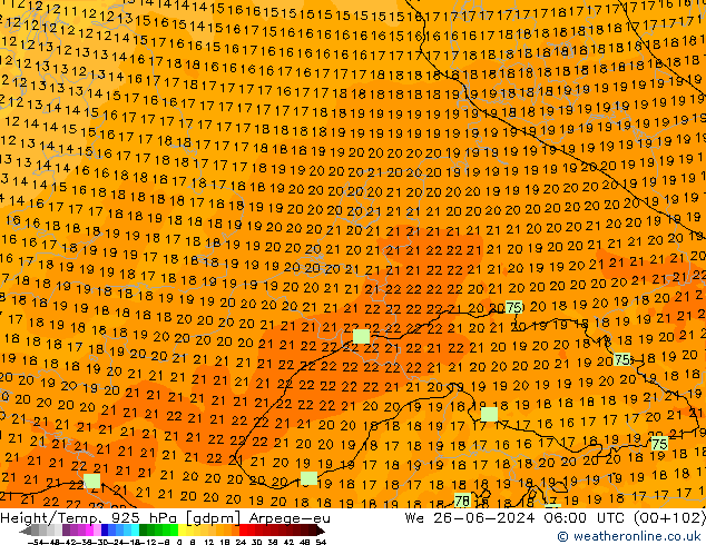 Height/Temp. 925 hPa Arpege-eu St 26.06.2024 06 UTC