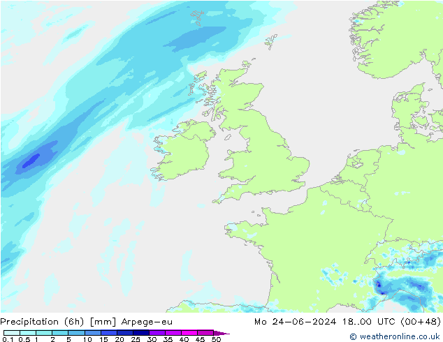 Precipitação (6h) Arpege-eu Seg 24.06.2024 00 UTC