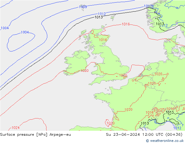 Surface pressure Arpege-eu Su 23.06.2024 12 UTC