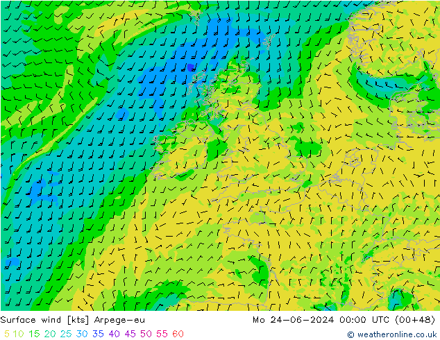 Surface wind Arpege-eu Mo 24.06.2024 00 UTC