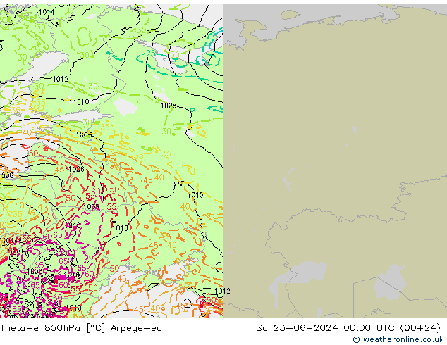 Theta-e 850hPa Arpege-eu nie. 23.06.2024 00 UTC
