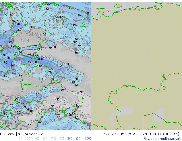 RH 2m Arpege-eu Ne 23.06.2024 12 UTC