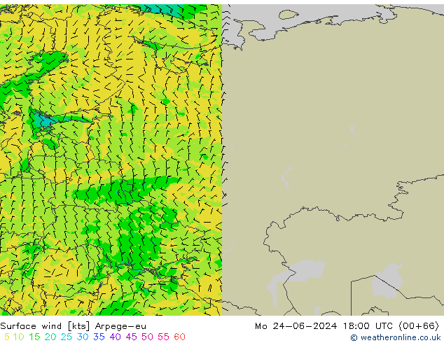 Rüzgar 10 m Arpege-eu Pzt 24.06.2024 18 UTC