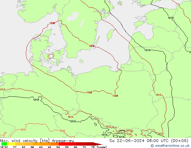 Max. wind velocity Arpege-eu Sáb 22.06.2024 06 UTC