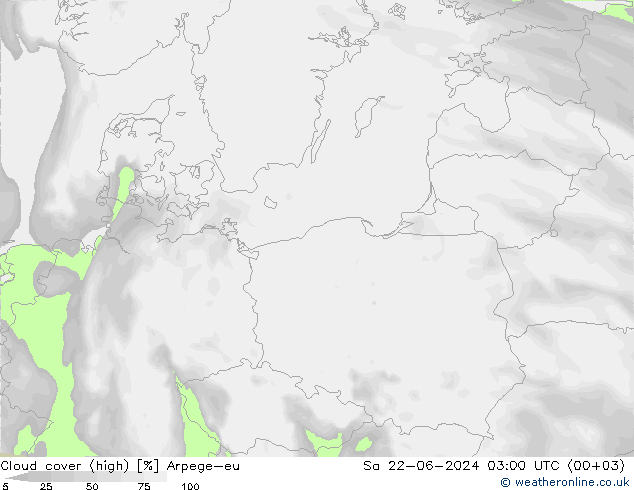 Cloud cover (high) Arpege-eu Sa 22.06.2024 03 UTC