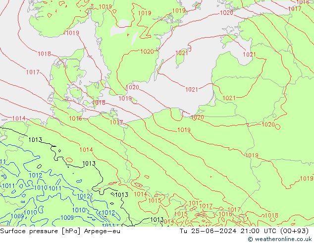 Surface pressure Arpege-eu Tu 25.06.2024 21 UTC