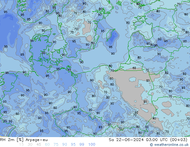 RH 2m Arpege-eu sab 22.06.2024 03 UTC