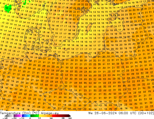 Temperature (2m) Arpege-eu We 26.06.2024 06 UTC