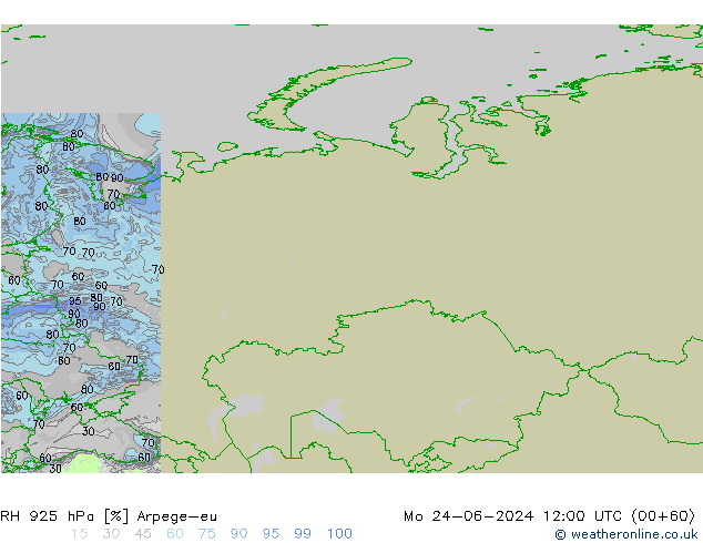 RH 925 hPa Arpege-eu Mo 24.06.2024 12 UTC