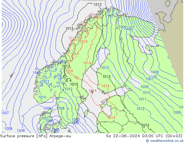 Surface pressure Arpege-eu Sa 22.06.2024 03 UTC