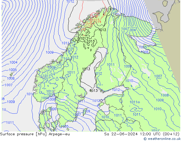 Bodendruck Arpege-eu Sa 22.06.2024 12 UTC