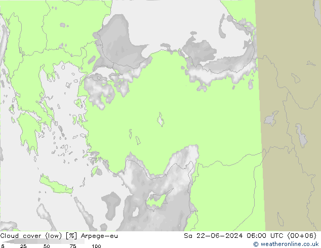 Cloud cover (low) Arpege-eu Sa 22.06.2024 06 UTC