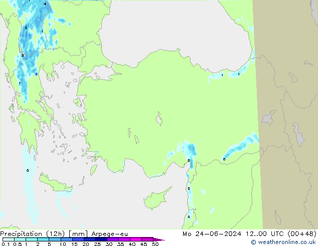 Précipitation (12h) Arpege-eu lun 24.06.2024 00 UTC