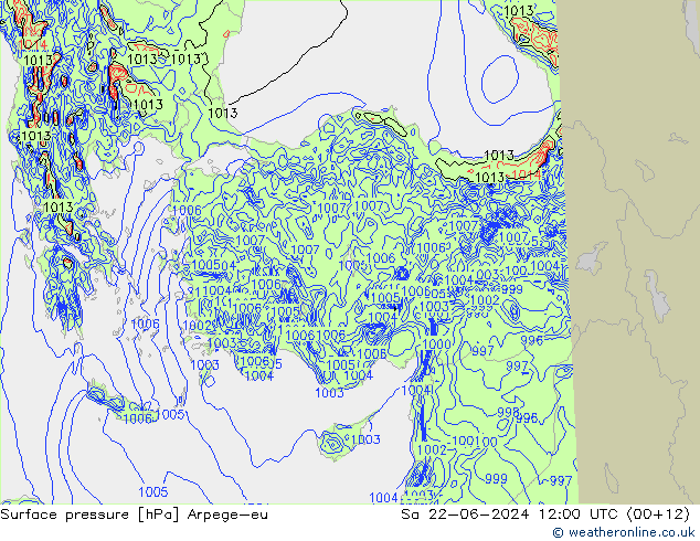 Surface pressure Arpege-eu Sa 22.06.2024 12 UTC