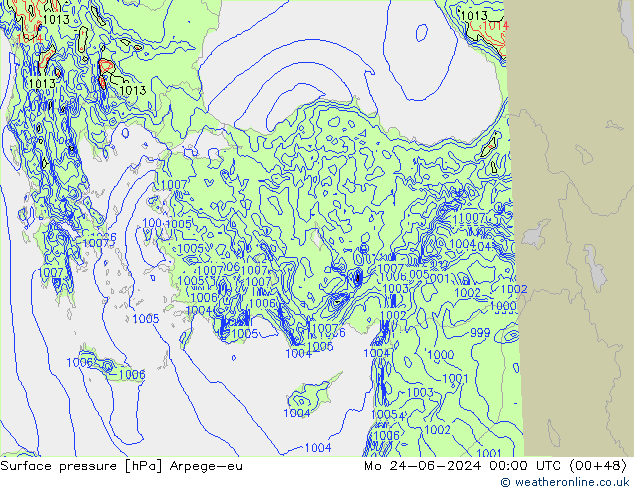 Atmosférický tlak Arpege-eu Po 24.06.2024 00 UTC