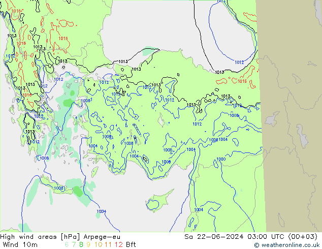 High wind areas Arpege-eu Sa 22.06.2024 03 UTC