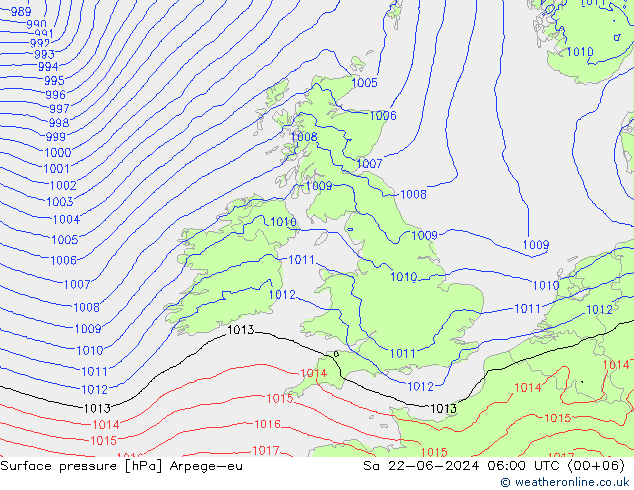 Atmosférický tlak Arpege-eu So 22.06.2024 06 UTC