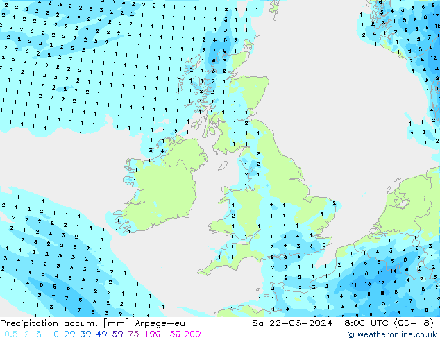Totale neerslag Arpege-eu za 22.06.2024 18 UTC