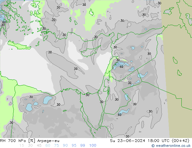 RH 700 hPa Arpege-eu Ne 23.06.2024 18 UTC