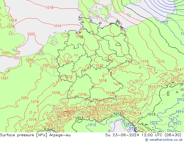 Atmosférický tlak Arpege-eu Ne 23.06.2024 12 UTC