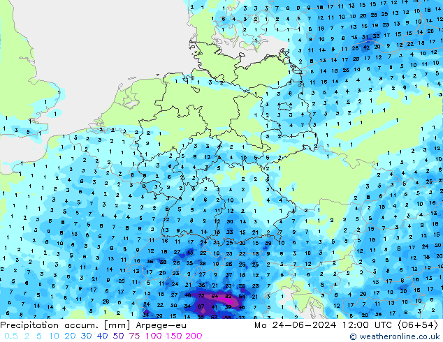 Precipitation accum. Arpege-eu Mo 24.06.2024 12 UTC