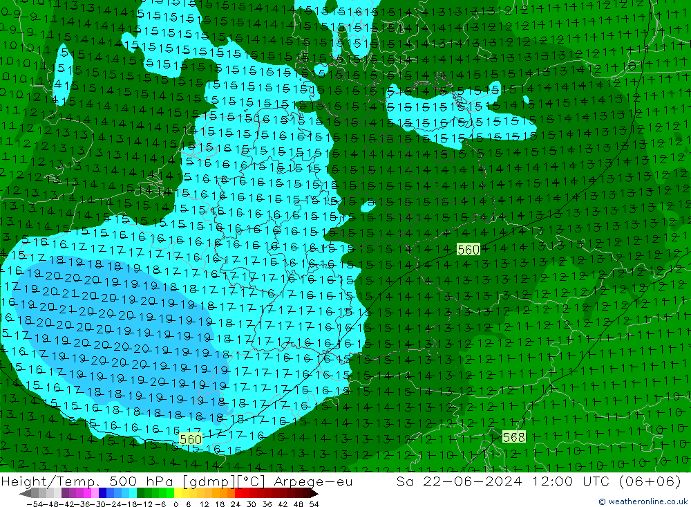 Geop./Temp. 500 hPa Arpege-eu sáb 22.06.2024 12 UTC